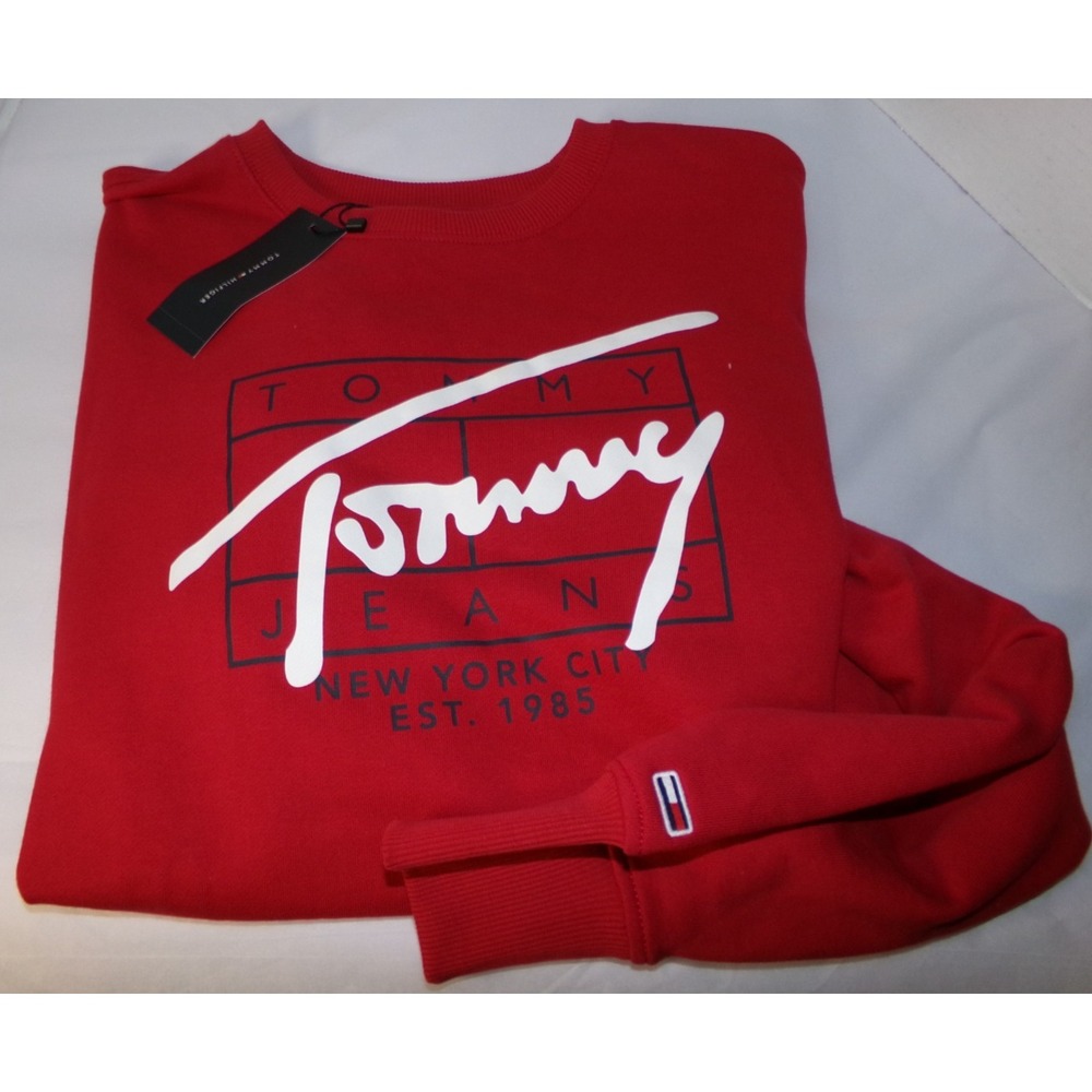 TOMMY HILFIGER PULLOVER‎ CREWNECK SWEATSHIRT~LRG~RED~TOMMY JEANS~NWT